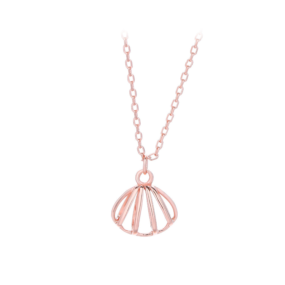 925 Sterling Silver Plated Rose Gold Simple and Fashion Hollow Shell Pendant with Necklace