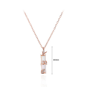 925 Sterling Silver Plated Rose Gold Fashion Elegant Bamboo Pendant with Cubic Zirconia and Necklace