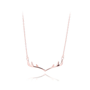 925 Sterling Silver Plated Rose Gold Simple Temperament Antler Pendant with Necklace