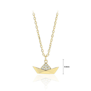 925 Sterling Silver Plated Gold Simple Fashion Boat Pendant with Cubic Zirconia and Necklace