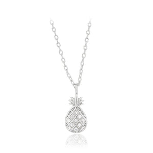 925 Sterling Silver Simple Sweet Pineapple Pendant with Cubic Zirconia and Necklace