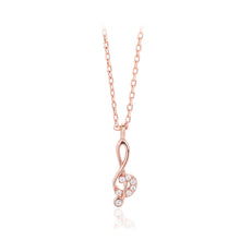 Load image into Gallery viewer, 925 Sterling Silver Plated Rose Gold Simple Temperament Musical Note Pendant with Cubic Zirconia and Necklace