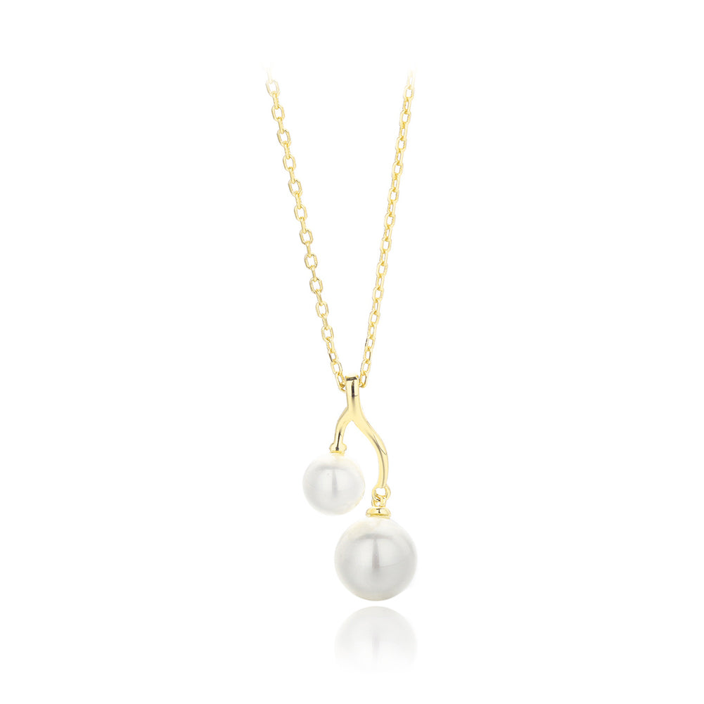 925 Sterling Silver Plated Gold Simple and Elegant Imitation Pearl Geometric Pendant with Necklace
