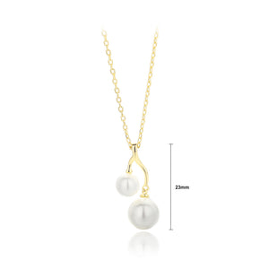 925 Sterling Silver Plated Gold Simple and Elegant Imitation Pearl Geometric Pendant with Necklace