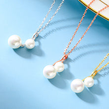 Load image into Gallery viewer, 925 Sterling Silver Plated Gold Simple and Elegant Imitation Pearl Geometric Pendant with Necklace
