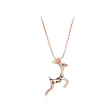 Load image into Gallery viewer, 925 Sterling Silver Plated Rose Gold Simple Cute Deer Pendant with Cubic Zirconia and Necklace