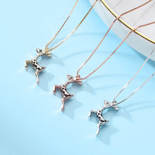 Load image into Gallery viewer, 925 Sterling Silver Plated Rose Gold Simple Cute Deer Pendant with Cubic Zirconia and Necklace