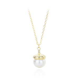 925 Sterling Silver Plated Gold Simple Temperament Geometric Imitation Pearl Pendant with Necklace