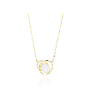 925 Sterling Silver Plated Gold Fashion Simple Geometric Imitation Pearl Pendant with Necklace