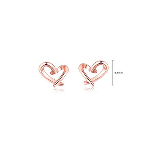 925 Sterling Silver Plated Rose Gold Simple and Delicate Heart-shaped Stud Earrings