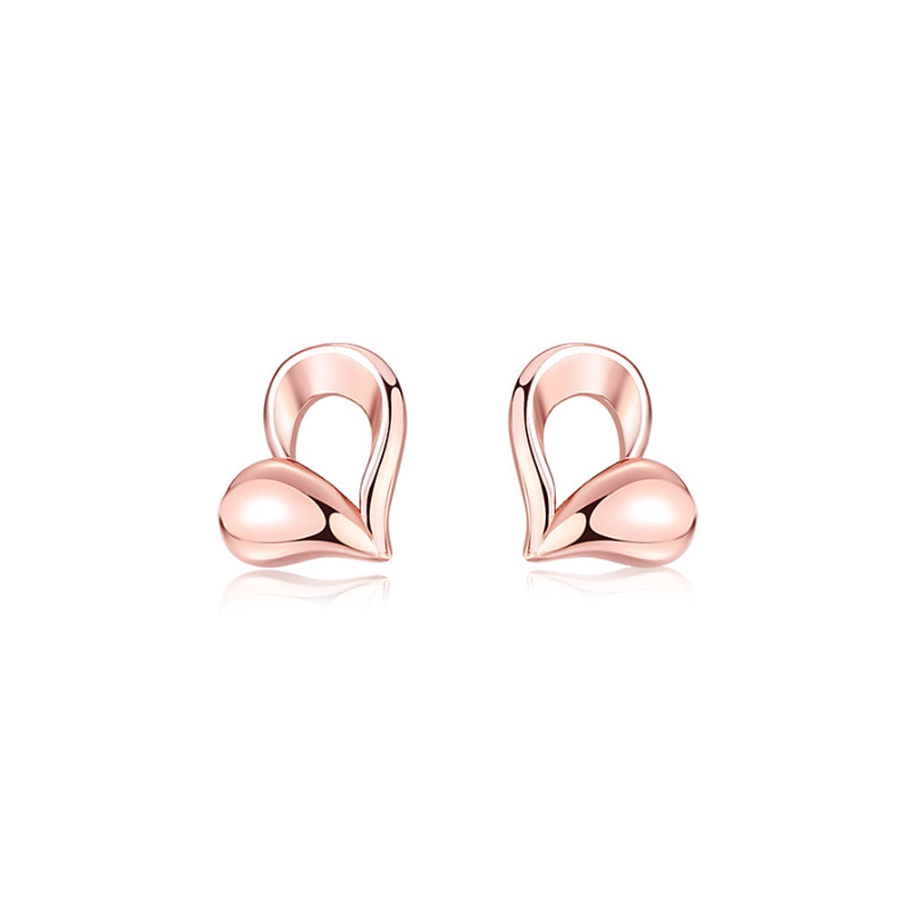 925 Sterling Silver Plated Rose Gold Simple Romantic Heart-shaped Stud Earrings