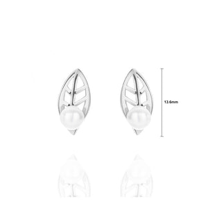 925 Sterling Silver Fashion Simple Leaf Imitation Pearl Stud Earrings