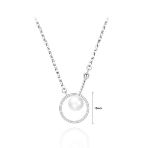 925 Sterling Silver Simple and Elegant Hollow Geometric Round Imitation Pearl Pendant with Necklace