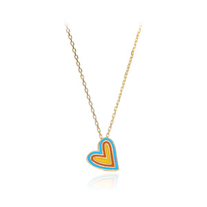 925 Sterling Silver Plated Gold Fashion Simple Enamel Color Heart Pendant with Necklace