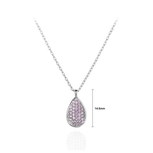 925 Sterling Silver Fashion Simple Water Drop-shaped Pendant with Pink Cubic Zirconia and Necklace