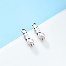 Load image into Gallery viewer, 925 Sterling Silver Elegant Simple Geometric Imitation Pearl Stud Earrings