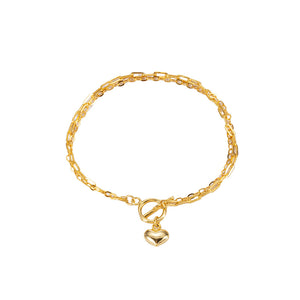 925 Sterling Silver Plated Gold Simple Romantic Heart Bracelet