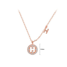 Load image into Gallery viewer, 925 Sterling Silver Plated Rose Gold Fashion Simple English Alphabet H Geometric Round Pendant with Cubic Zirconia and Necklace