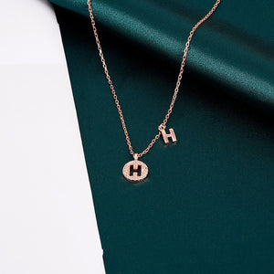 925 Sterling Silver Plated Rose Gold Fashion Simple English Alphabet H Geometric Round Pendant with Cubic Zirconia and Necklace