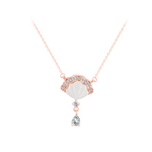 Load image into Gallery viewer, 925 Sterling Silver Plated Rose Gold Fashion and Elegant Shell Fan Pendant with Cubic Zirconia and Necklace