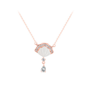 925 Sterling Silver Plated Rose Gold Fashion and Elegant Shell Fan Pendant with Cubic Zirconia and Necklace