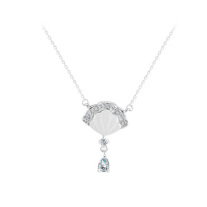 925 Sterling Silver Fashion and Elegant Shell Fan Pendant with Cubic Zirconia and Necklace