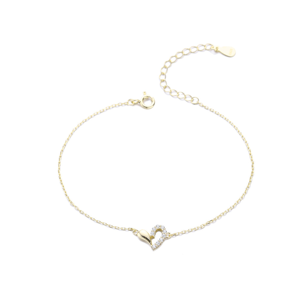 925 Sterling Silver Plated Gold Fashion Simple Heart-shaped Bracelet with Cubic Zirconia