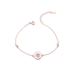 925 Sterling Silver Plated Rose Gold Simple and Elegant Pattern Geometric Round Bracelet with Cubic Zirconia