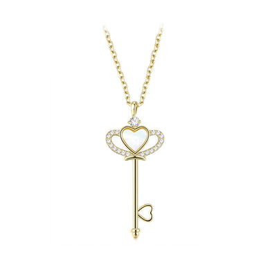 925 Sterling Silver Plated Gold Fashion Temperament Crown Key Pendant with Cubic Zirconia and Necklace