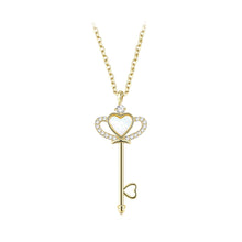 Load image into Gallery viewer, 925 Sterling Silver Plated Gold Fashion Temperament Crown Key Pendant with Cubic Zirconia and Necklace