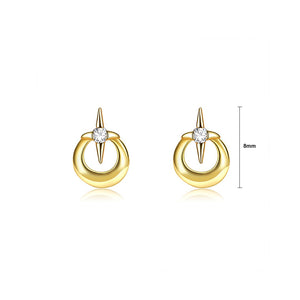 925 Sterling Silver Plated Gold Fashion Simple Cross Geometric Round Stud Earrings with Cubic Zirconia