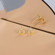 Load image into Gallery viewer, 925 Sterling Silver Plated Gold Fashion Simple Cross Geometric Round Stud Earrings with Cubic Zirconia