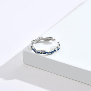 925 Sterling Silver Fashion Creative Starry Sky Pattern Geometric Ripple Adjustable Opening Ring