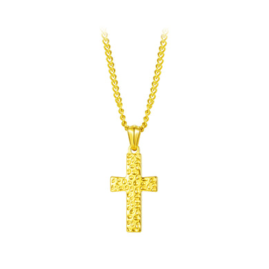 Simple and Classic Plated Gold Pattern Cross 316L Stainless Steel Pendant with Necklace