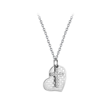 Fashion and Simple Heart-shaped Cross 316L Stainless Steel Pendant with Cubic Zirconia and Necklace