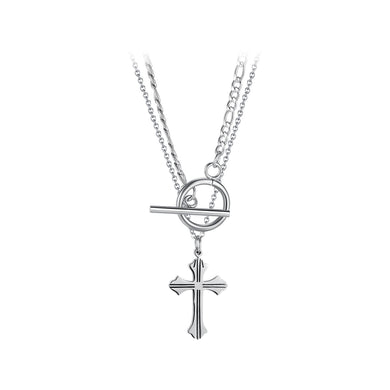 Fashion Simple Cross Circle 316L Stainless Steel Pendant with Double Necklace