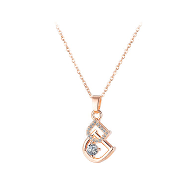 Fashion and Simple Plated Rose Gold English Alphabet D Pendant with Cubic Zirconia and 316L Stainless Steel Necklace