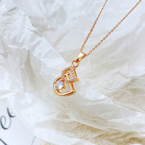 Fashion and Simple Plated Rose Gold English Alphabet D Pendant with Cubic Zirconia and 316L Stainless Steel Necklace
