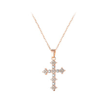 Load image into Gallery viewer, Simple and Fashion Plated Rose Gold Cross Pendant with Cubic Zirconia and 316L Stainless Steel Necklace