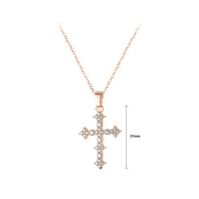 Load image into Gallery viewer, Simple and Fashion Plated Rose Gold Cross Pendant with Cubic Zirconia and 316L Stainless Steel Necklace
