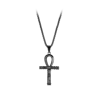 Fashion Vintage Plated Black Pattern Cross 316L Stainless Steel Pendant with Necklace