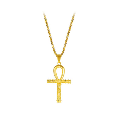 Fashion Vintage Plated Gold Pattern Cross 316L Stainless Steel Pendant with Necklace
