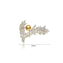 Load image into Gallery viewer, Elegant Temperament Plated Gold Floral Champagne Imitation Pearl Brooch with Cubic Zirconia