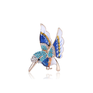 Fashion and Lovely Plated Gold Enamel Blue Bird Brooch with Cubic Zirconia