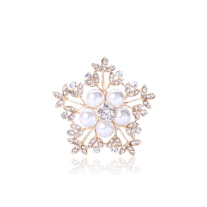 Fashion and Elegant Plated Gold Snowflake Imitation Pearl Brooch with Cubic Zirconia