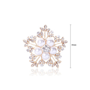 Fashion and Elegant Plated Gold Snowflake Imitation Pearl Brooch with Cubic Zirconia