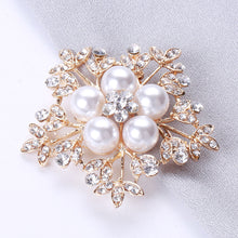Load image into Gallery viewer, Fashion and Elegant Plated Gold Snowflake Imitation Pearl Brooch with Cubic Zirconia