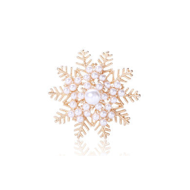 Fashion and Elegant Plated Gold Snowflake Imitation Pearl Brooch