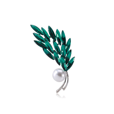 Fashion and Elegant Wheat Imitation Pearl Brooch with Green Cubic Zirconia