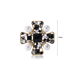 Fashion Vintage Plated Gold Cross Imitation Pearl Brooch with Cubic Zirconia